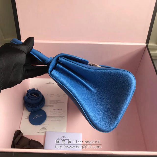 DELVAUX女包 2019春夏最新色 專櫃原廠皮 德爾沃女手提包 DS0028螢光藍 中號 Delvaux單肩斜挎包  fcs1155